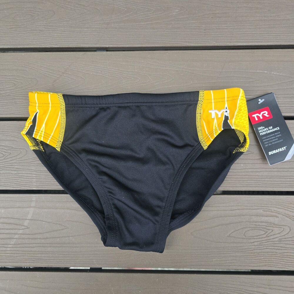 TYR Boy's Men's Durafast Elite Phoenix Black/gold Racer Brief SZ 28 New
